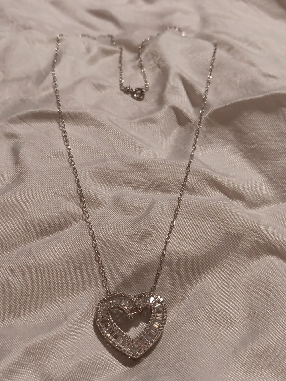 .925 Silver Heart Pendant Necklace with Clear Crystals - Women Jewelry